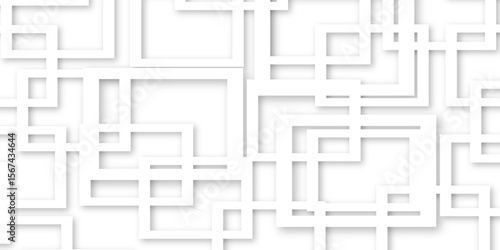 Abstract illustration of randomly arranged gray rectangle frames with soft shadows, Modern banner square geometric shapes creative abstract design. 
