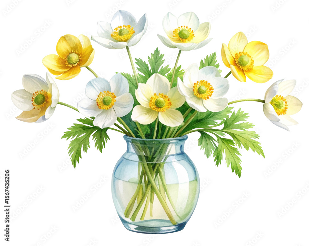 Alpine Bloom – Watercolor Mountain Avens in a Vase PNG Alpine Bloom – Watercolor Mountain Avens in a Vase PNG