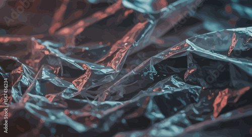 Abstract metallic foil texture with colorful reflections and dynamic wrinkles