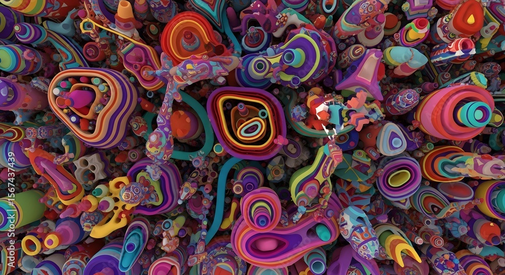 Fototapeta premium Abstract psychedelic digital art with colorful organic shapes
