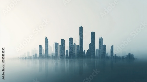 Wallpaper Mural Tranquil urban cityscape with reflective water and fog Torontodigital.ca