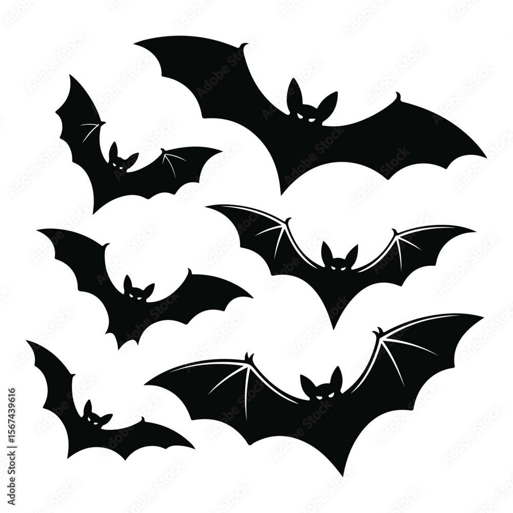 Fototapeta premium Black Bats Set for Halloween Silhouette Vector Designs