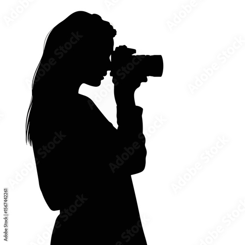 Woman capturing memories with camera silhouette, holiday nostalgia