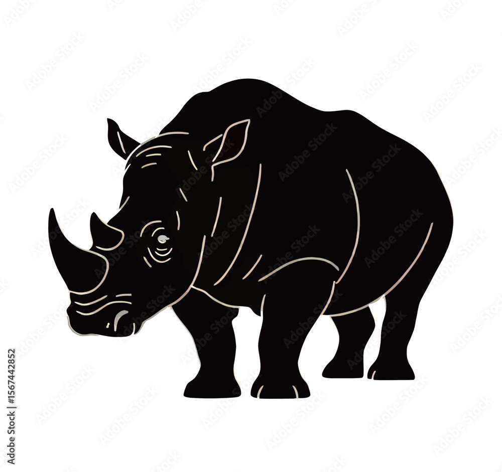 Fototapeta premium Stylized black rhinoceros illustration on a white background.