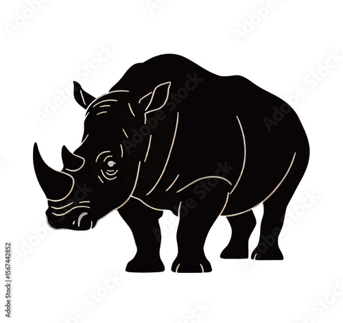 Stylized black rhinoceros illustration on a white background.