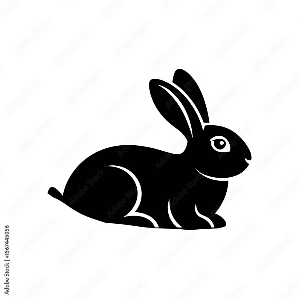 Fototapeta premium Sitting Rabbit Silhouette Vector Isolated on White Background
