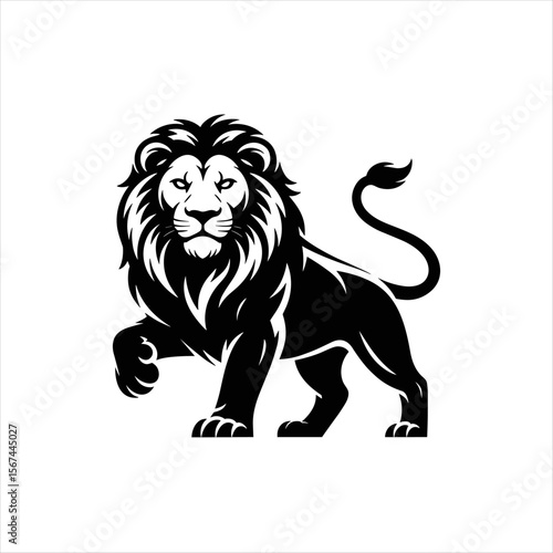"Black Lion Silhouette Vector, Majestic Wild Animal Graphic on White Background"

