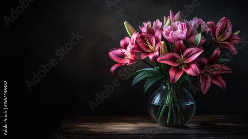 Wallpaper Mural Dark Moody Still Life Photography of Pink Lilies and Peonies in Torontodigital.ca