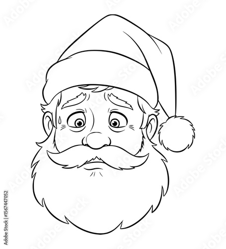 Embarrassed Santa Face Line Art