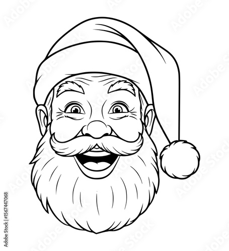 Excited Santa Face Line Art