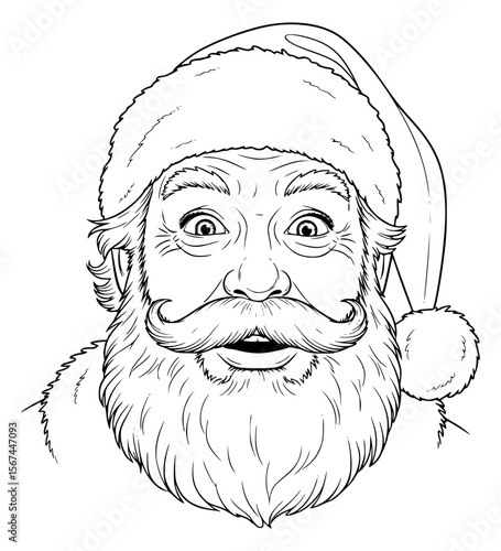 Fascinated Santa Face Line Art