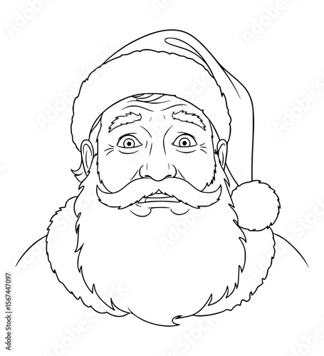 Flustered Santa Face Line Art