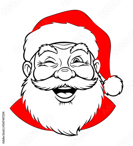 Playful Santa Face Line Art
