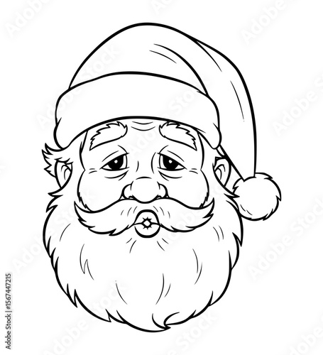 Pouting Santa Face Line Art