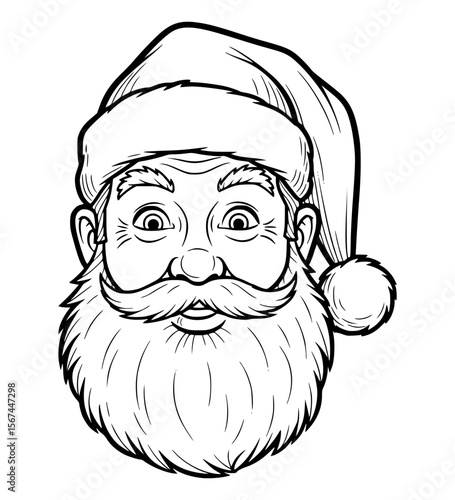 Shocked (Mild) Santa Face Line Art
