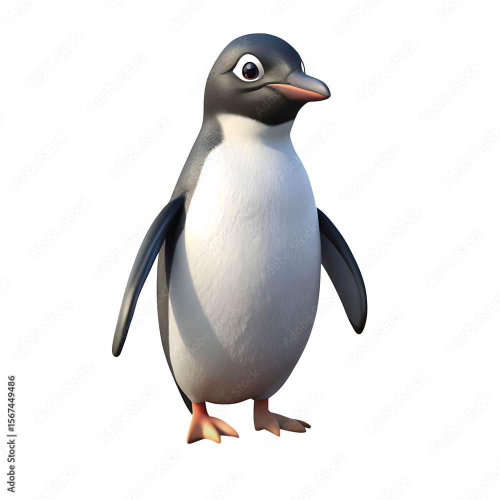 Naklejka premium Cute cartoon penguin character standing isolated on a black background