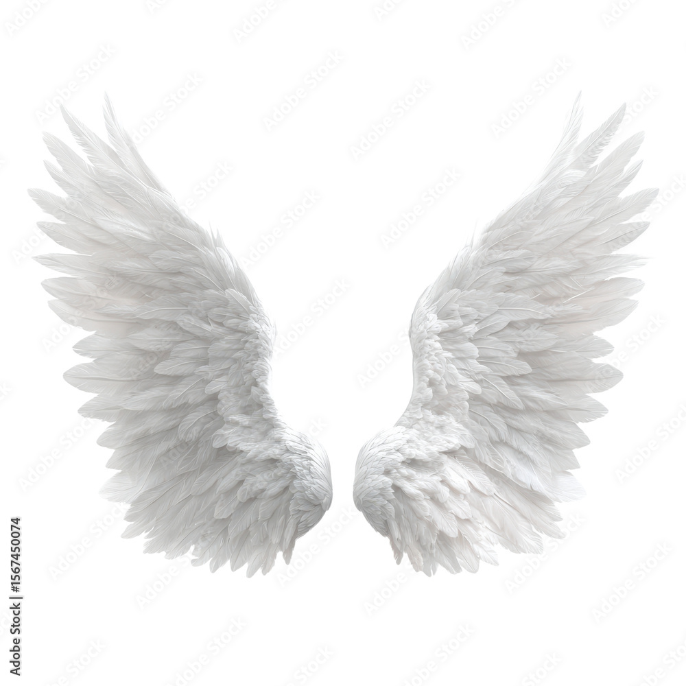 Obraz premium Soft White Angel Wings, Feathery and Ethereal, Isolated on Transparent Background