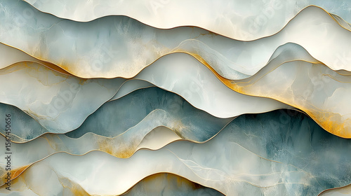 Wallpaper Mural Abstract Gold Veined Grey and White Wave Art Torontodigital.ca
