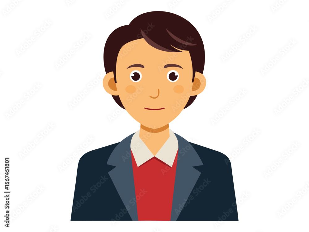 Friendly cartoon man wearing a dark blue suit and red shirt smiling isolated on white background
Friendly cartoon man wearing a dark blue suit and red shirt smiling isolated on white background