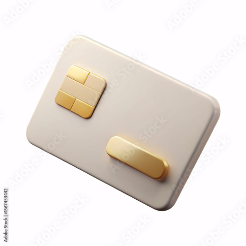 Modern credit card with gold chip and magnetic stripe isolated on white background