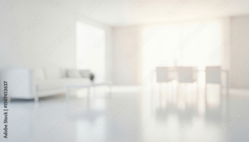 Fototapeta premium Blurred interior view of a bright modern room with furniture and sunlight., perfect for use in tech branding, modern web hero images, or app UI backgrounds