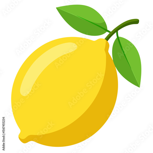 A bright yellow lemon with green leaves makes a great summer graphic, perfect for lemonade stand signs, recipe designs, or healthy eating projects that need a citrus fruit touch.