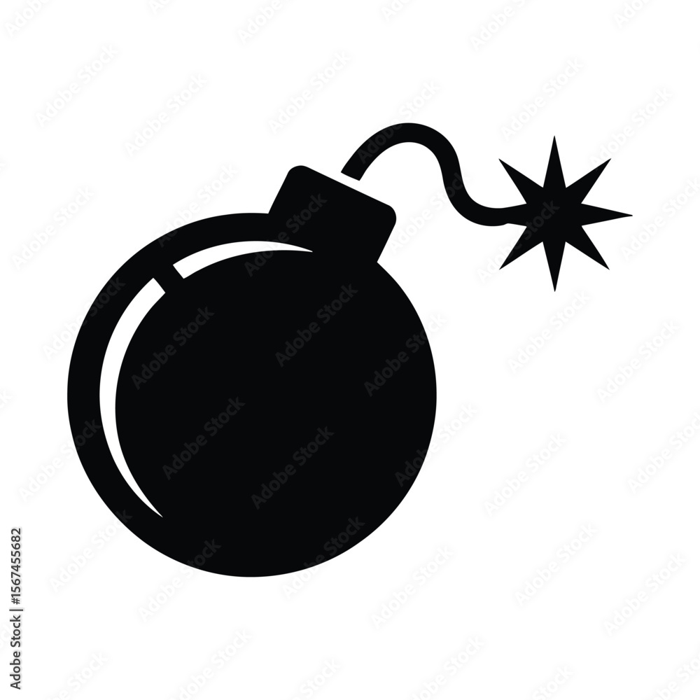 A minimalist black and white Silhouette design of a bomb against a plain white background A minimalist black and white Silhouette design of a bomb against a plain white background