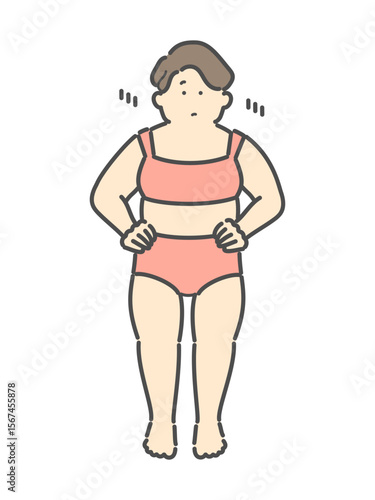体型に悩む女性　イラスト　ダイエット