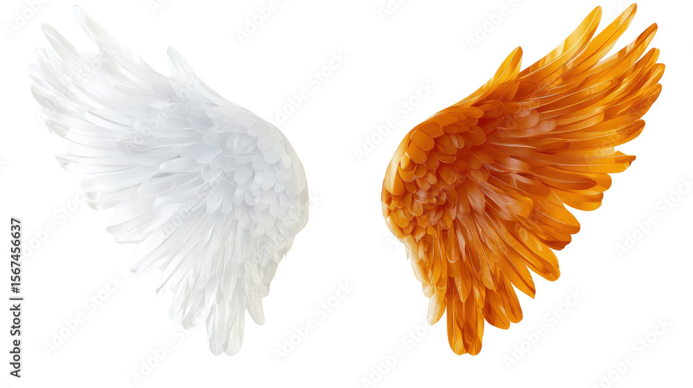 Fototapeta premium white and amber angel wings isolated on white background