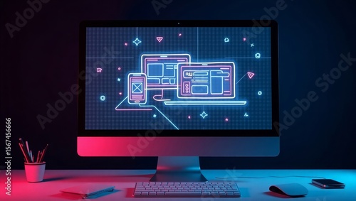Neon Web Design Mockup Desktop Computer Screen image
