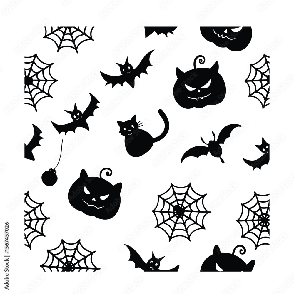 Fototapeta premium seamless Halloween line art pattern with spooky design elements