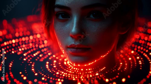 Wallpaper Mural Illuminated woman engulfed in radiant redlight spirals Torontodigital.ca