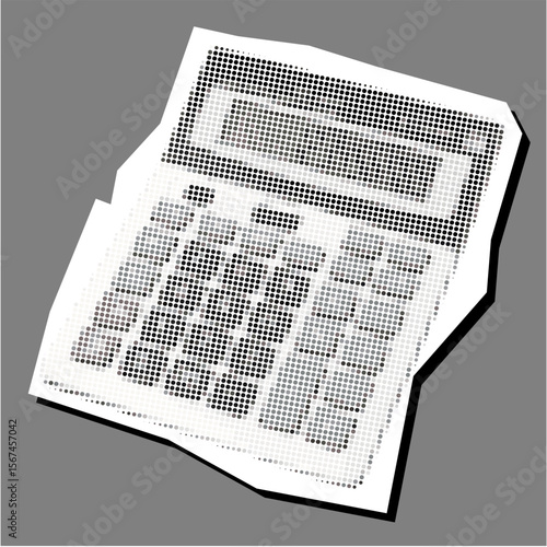 Calculator dotted collage element pointilize in paper torn vector, merging financial tools with a unique, textured artistic style. or accounting themes, educational graphics, or creative finance