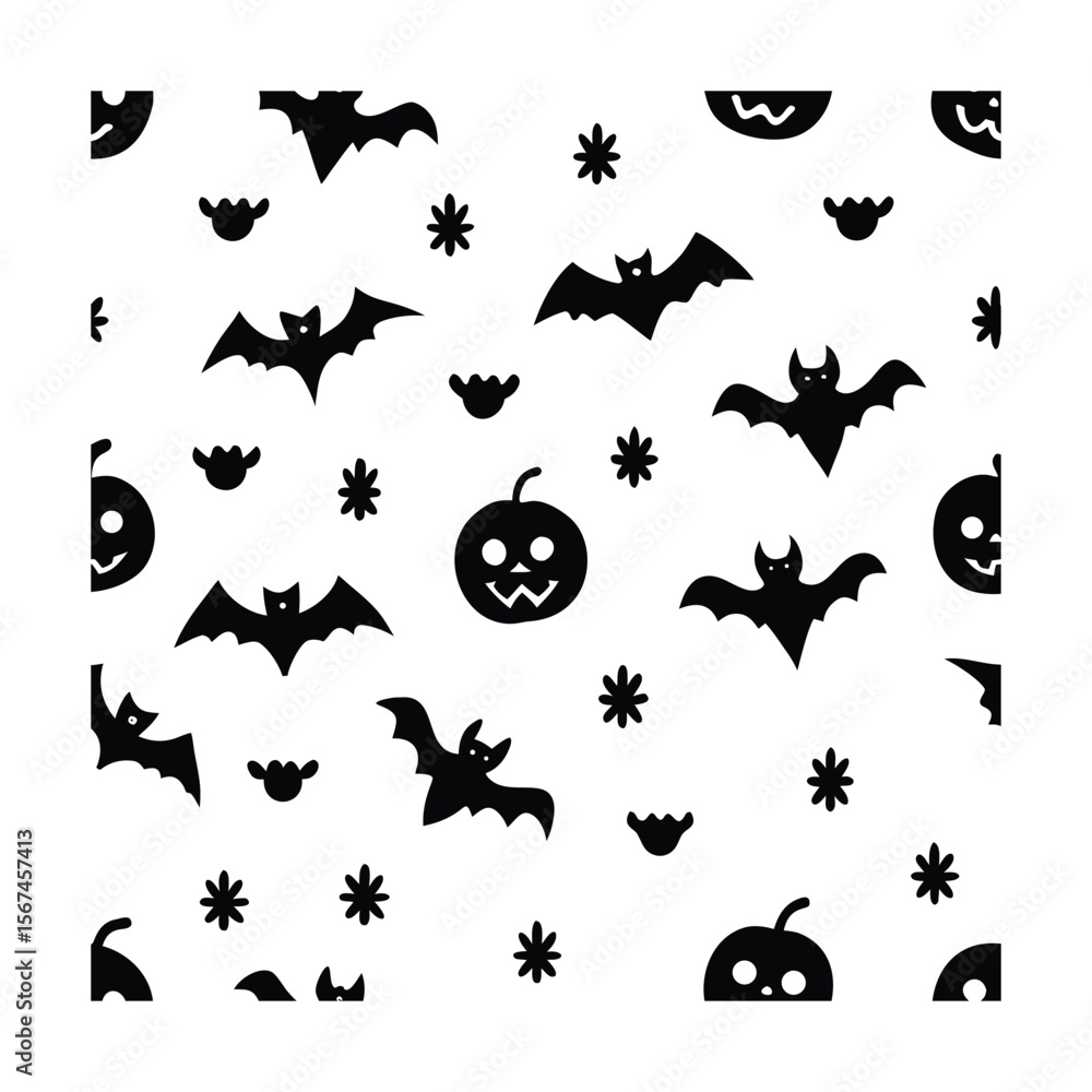 Fototapeta premium seamless Halloween line art pattern with spooky design elements