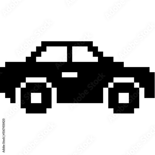Pixel car icon vector, a classic, retro-style vehicle for digital maps, gaming, or nostalgic transport themes. Ideal for pixelated interfaces, travel, or vintage arcade designs.