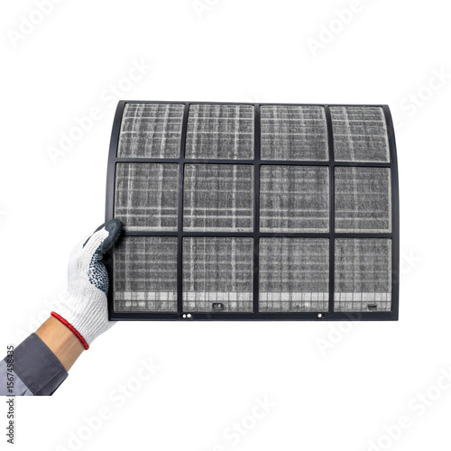 Untitled design - A technician's hand holds a air conditioner filter dusty isolated with clipping path on white background. preparation for maintenance and cleaning (3)