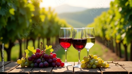 Wallpaper Mural Red and White Wine Glasses Vineyard Grapes Sunset red wine 1 Torontodigital.ca