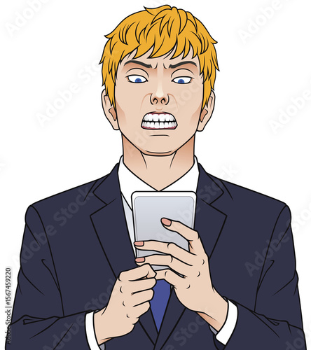 スマホを見て怒る男性　タイプA