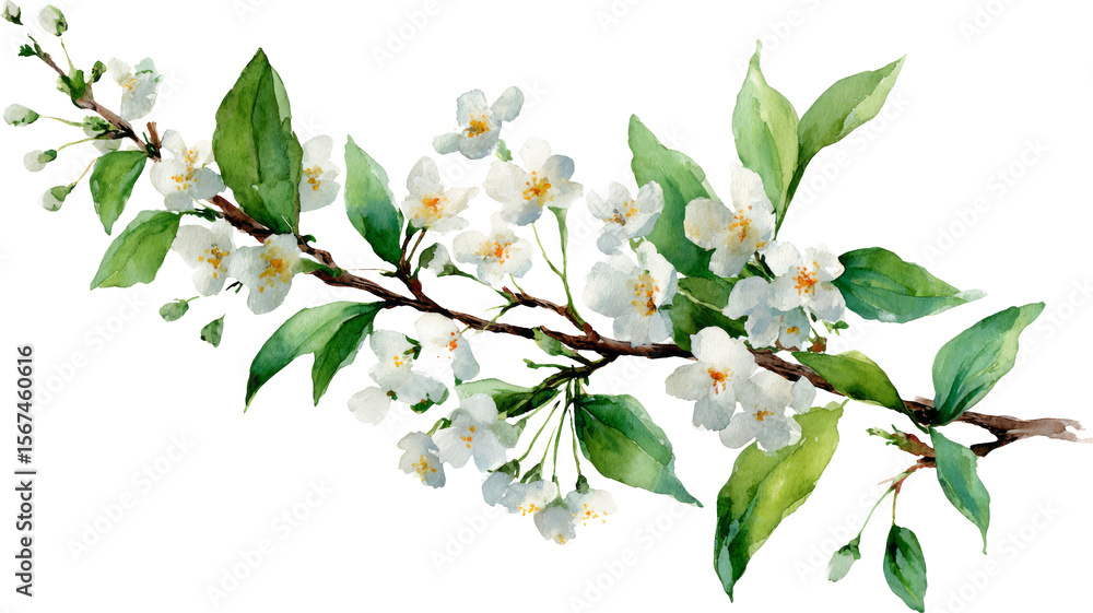 Obraz premium Watercolor Cherry Blossom Branch