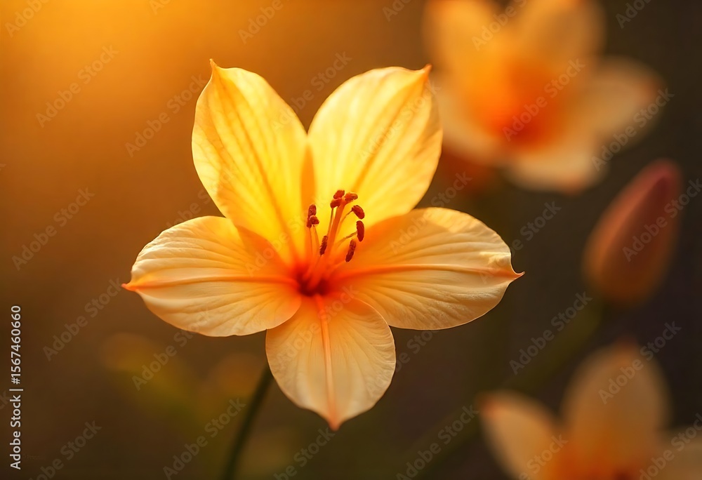 Fototapeta premium Close up of a yellow lily in soft golden light bloom