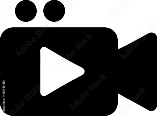 Modern black video camera icon with play button and lens silhouette