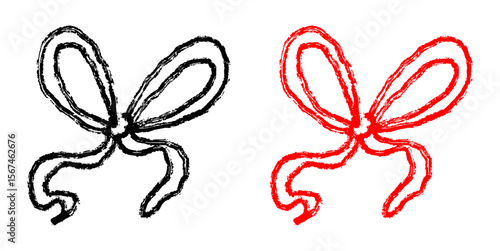 Grunge bow ribbon with brush stroke texture vector, combining celebratory flair with a raw, artistic finish. Ideal for edgy banners, rustic decorations, or creative accent elements.