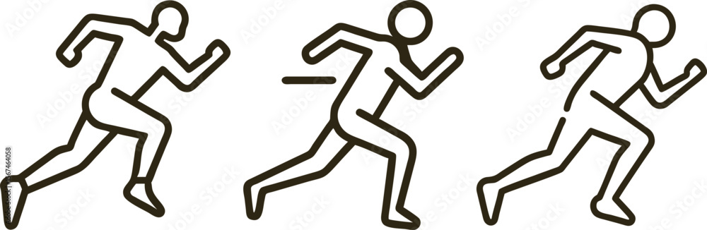 Three stylized line art figures of a runner in motion Three stylized line art figures of a runner in motion