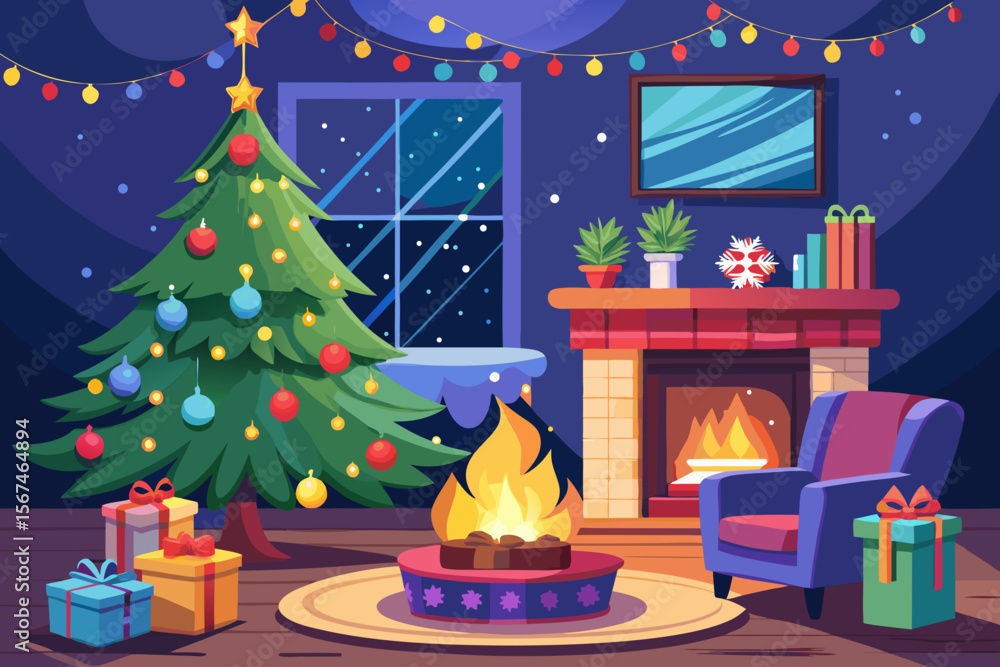 Cozy Christmas Eve Fireplace, Tree, and Gifts Cozy Christmas Eve Fireplace, Tree, and Gifts
