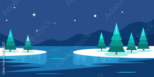 A festive winter landscape unfolds with a sailboat gliding across the ocean under a starry Christmas sky