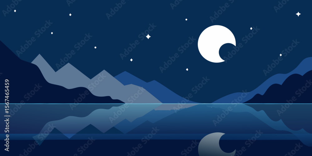 Fototapeta premium Moonlit night sky over a winter sea landscape with stars