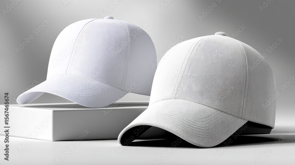 White Textured Baseball Caps Mockup on White Background White Textured Baseball Caps Mockup on White Background