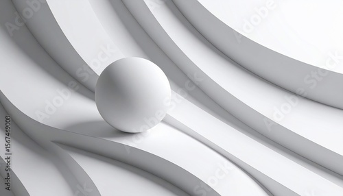 Abstract White Sphere on Curving Surface: Minimalist 3D Render