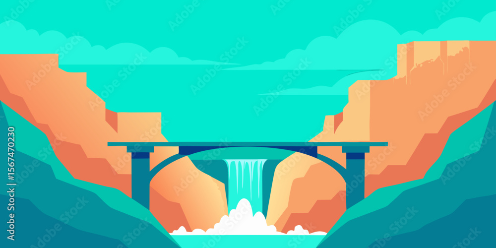 Naklejka premium Vista of a mountain landscape with sunlit clouds over water and rocky cliffs