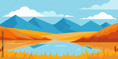 A serene mountain landscape embraces a tranquil lake, reflecting the majestic sky at sunrise